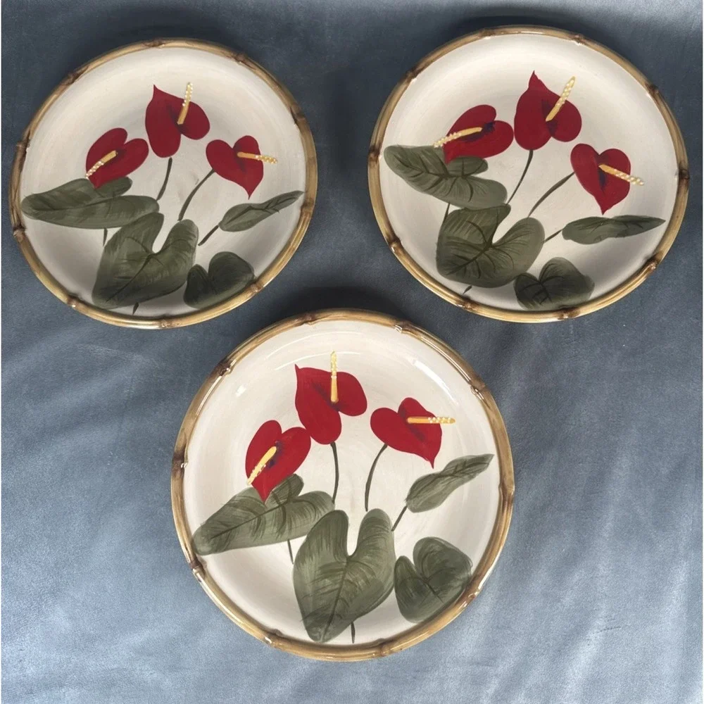 Kauhale Living Stoneware Handpainted‎ Anthurium Flower Plate 10 6/8